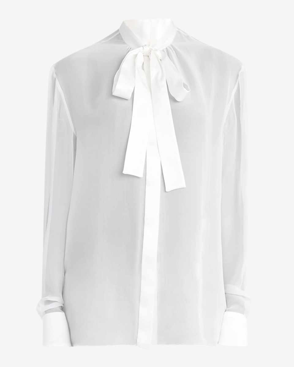 Chiffon Button Down Neck-Tie Blouse
